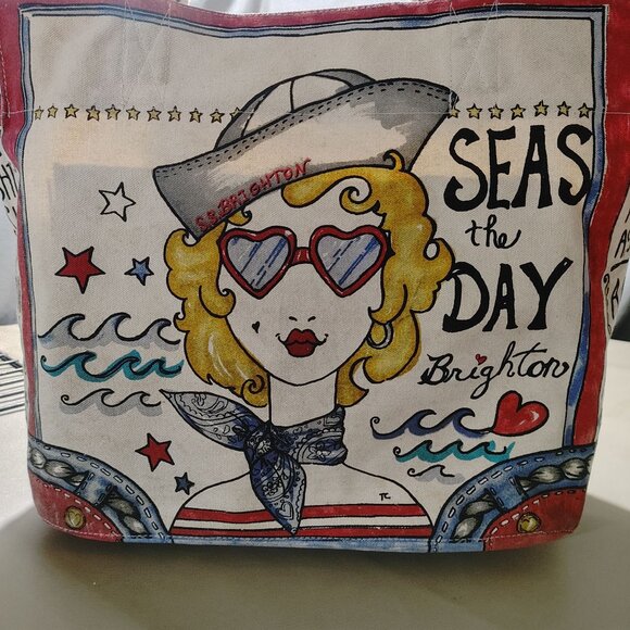 Brighton Seas The Day Stowaway Large Nautical Canvas Tote Bag Anchor Mermaid - Picture 6 of 14